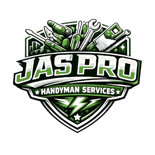 JAS PRO Handyman Services logo with green and black shield design featuring tools
